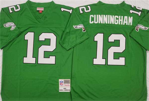 Mens Philadelphia Eagles #12 Randall Cunningham Kelly Green Throwback Football Stitched Jersey->nfl m&n throwback->NFL Jersey